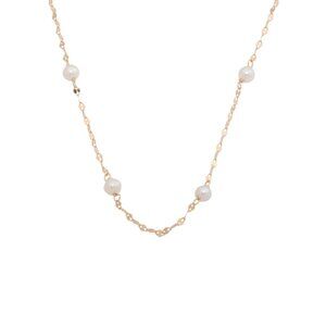 GEORG K Gold/Pearl Made In Usa 14kt Gold Mirror Chain Pearl Station Necklace
